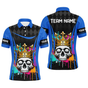 Black argyle pattern colorful Skull Men golf polo shirts custom mens golf tops | Blue NQS8379