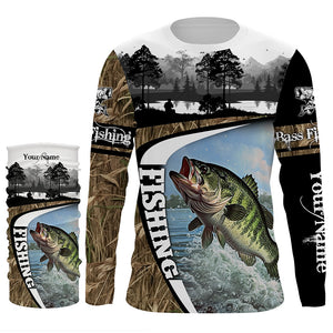 Largemouth bass fishing camo Custom UV protection long sleeves fishing shirt, fishing gifts NQS921