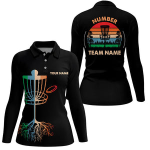 Retro Black Women disc golf polo shirt custom ladies disc golf team jersey, disc golf wear NQS8577