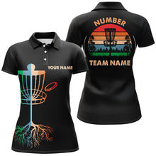 Load image into Gallery viewer, Retro Black Women disc golf polo shirt custom ladies disc golf team jersey, disc golf wear NQS8577