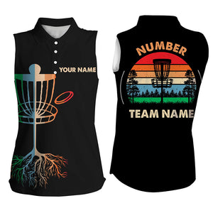 Retro Black Women disc golf sleeveless Polo shirt custom ladies disc golf team jersey, disc golf wear NQS8577