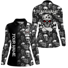 Load image into Gallery viewer, Black Skull and rose pattern Bowling Shirts For Women Custom Skull Bowling Team League Jerseys NQS8580