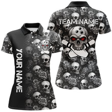 Load image into Gallery viewer, Black Skull and rose pattern Bowling Shirts For Women Custom Skull Bowling Team League Jerseys NQS8580