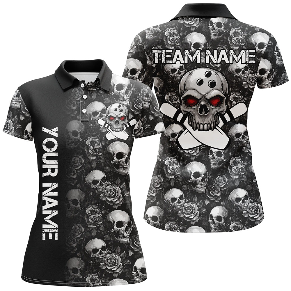 Black Skull and rose pattern Bowling Shirts For Women Custom Skull Bowling Team League Jerseys NQS8580