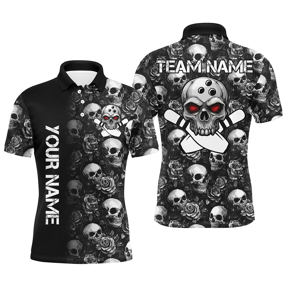 Black Skull and rose pattern Bowling Shirts For Men Custom Skull Bowling Team League Jerseys NQS8580