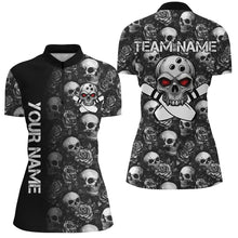 Load image into Gallery viewer, Black Skull and rose pattern Bowling Shirts For Women Custom Skull Bowling Team League Jerseys NQS8580