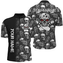 Load image into Gallery viewer, Black Skull and rose pattern Bowling Shirts For Men Custom Skull Bowling Team League Jerseys NQS8580