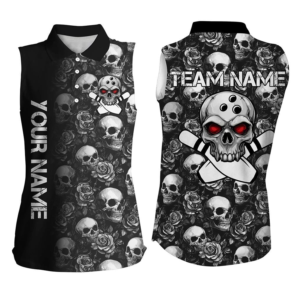 Black Skull and rose pattern Bowling sleeveless polos Shirts Custom Skull Bowling Team League Jerseys NQS8580