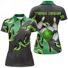 Load image into Gallery viewer, Green Flame Black Camo Bowling Polo, Quarter zip Shirt For Women Custom Team League Bowling Jerseys NQS8825