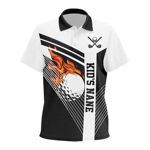 Black and White Flame Golf Ball Kid golf polo shirts custom Kid golf tops unique golf gifts NQS8832