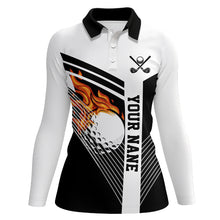 Load image into Gallery viewer, Black and White Flame Golf Ball Women golf polo shirt custom ladies golf tops unique golf gifts NQS8832