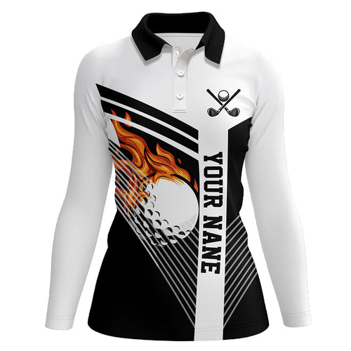 Black and White Flame Golf Ball Women golf polo shirt custom ladies golf tops unique golf gifts NQS8832