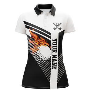 Black and White Flame Golf Ball Women golf polo shirt custom ladies golf tops unique golf gifts NQS8832