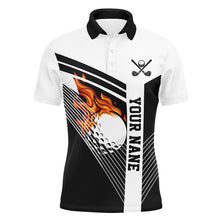 Load image into Gallery viewer, Black and White Flame Golf Ball Men golf polo shirt custom mens golf tops unique golf gifts NQS8832