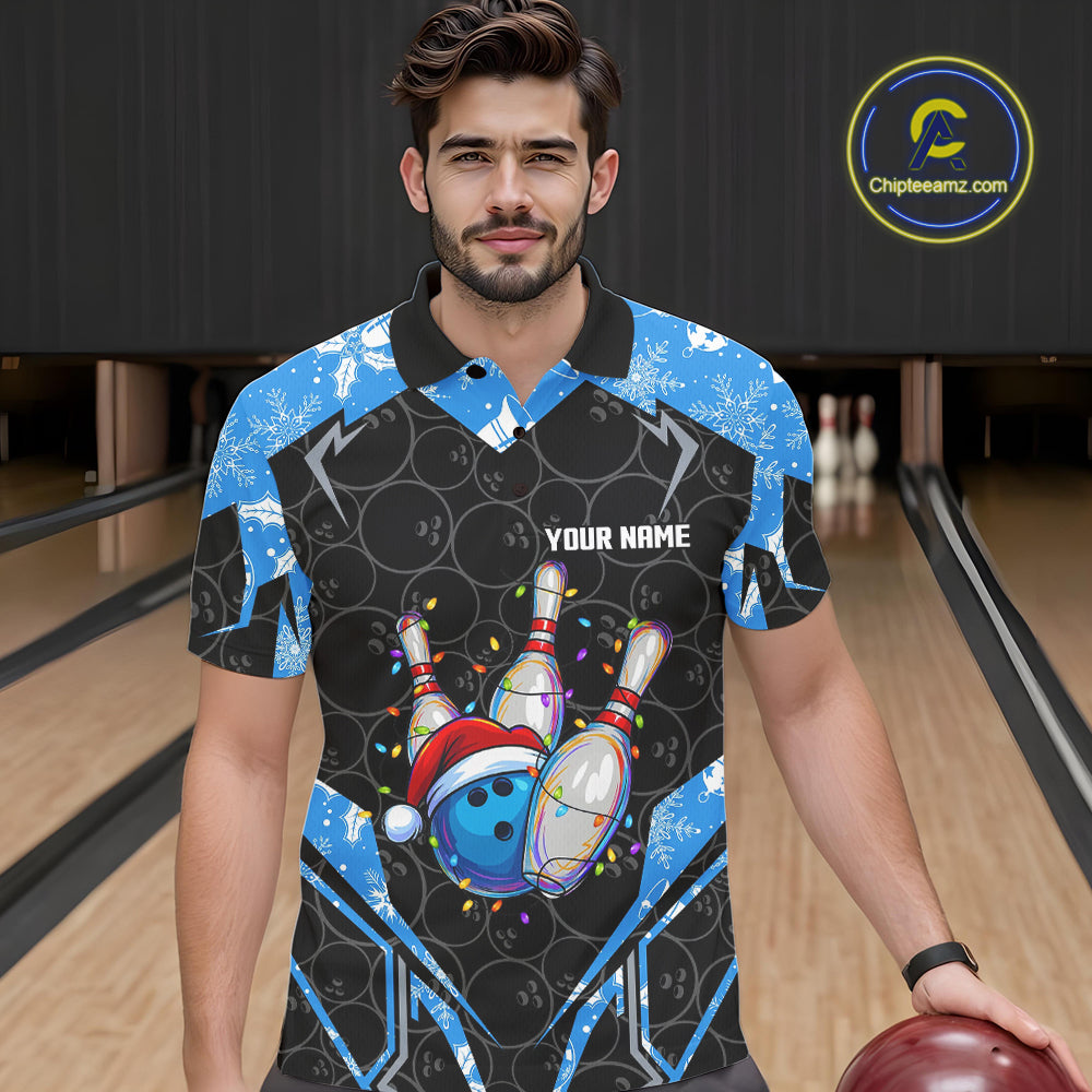 Black Camo Blue Christmas Bowling shirts for men Custom Team bowling jerseys gift for bowlers NQS10966