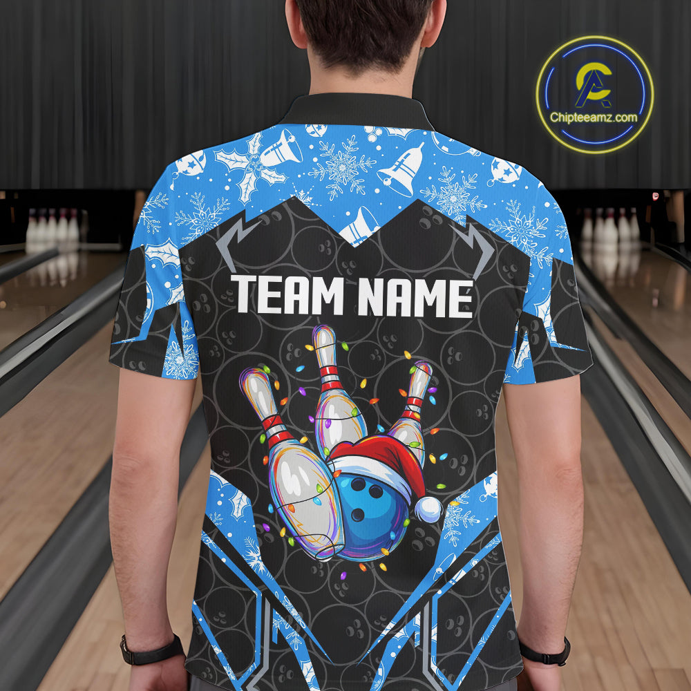 Black Camo Blue Christmas Bowling shirts for men Custom Team bowling jerseys gift for bowlers NQS10966