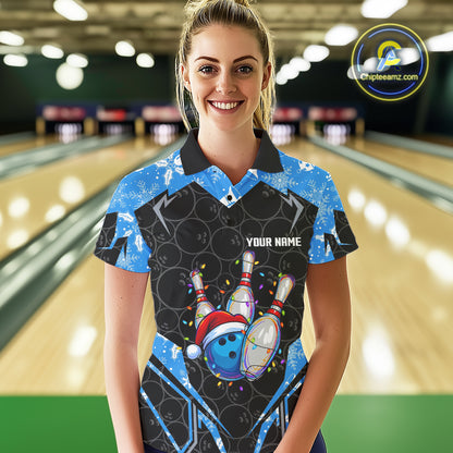 Black Camo Blue Christmas Bowling shirts for Women Custom Team bowling jerseys gift for bowlers NQS10966