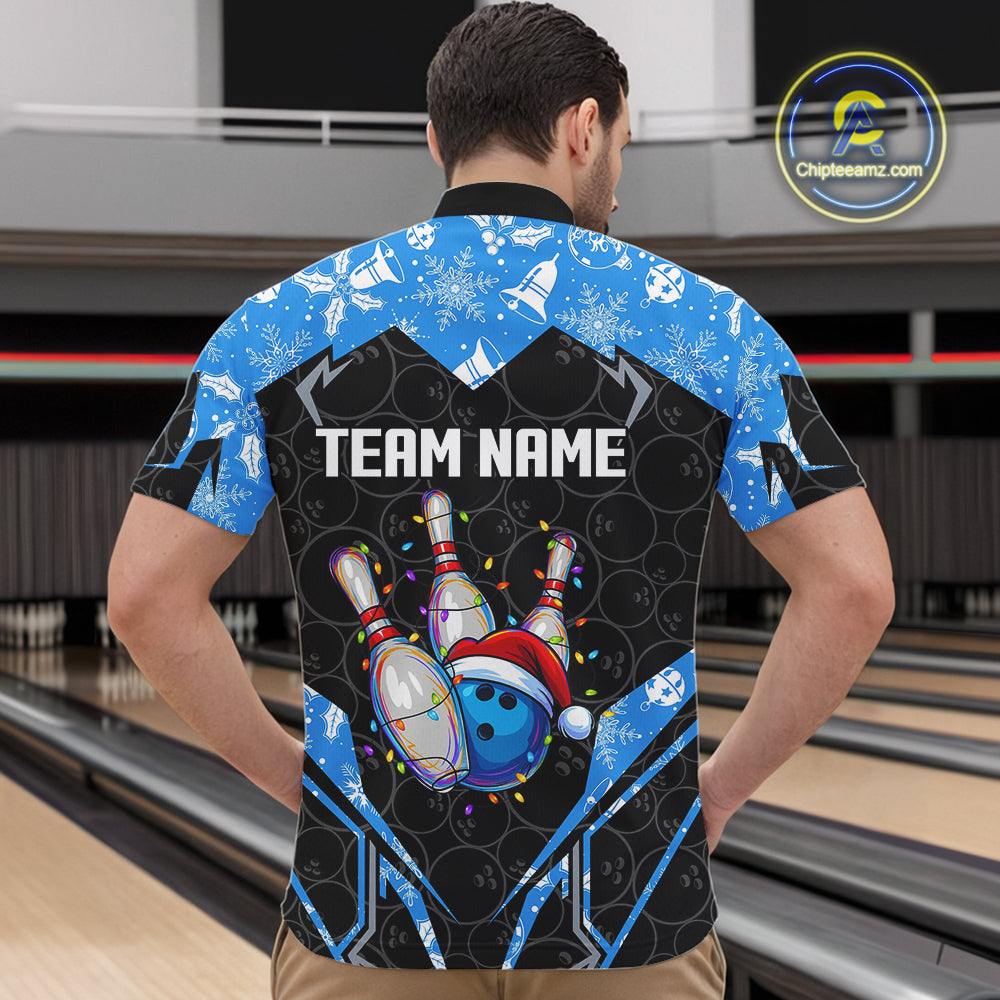 Black Camo Blue Christmas Bowling shirts for men Custom Team bowling jerseys gift for bowlers NQS10966