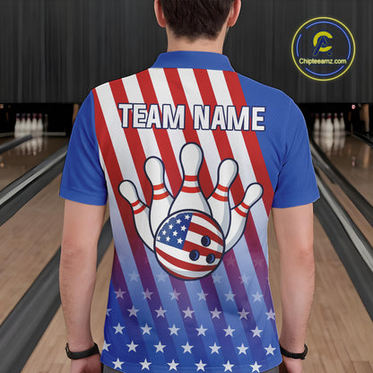 Red, White and Blue US Flag Bowling Shirts for Men Custom Patriotic Bowling Team Jerseys NQS11148