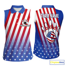 Load image into Gallery viewer, Red, White and Blue US Flag Bowling Sleeveless Polo Shirt Custom Patriotic Bowling Team Jerseys NQS11148