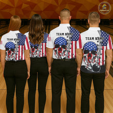 Load image into Gallery viewer, American Flag Skull Bowling Polo, Quarter Zip Shirts for Women Custom Patriotic Bowling Team jerseys NQS11694