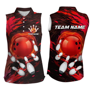 Women sleeveless polo shirts Custom red camo Bowling Team league Jerseys, bowling gifts for bowlers NQS7379