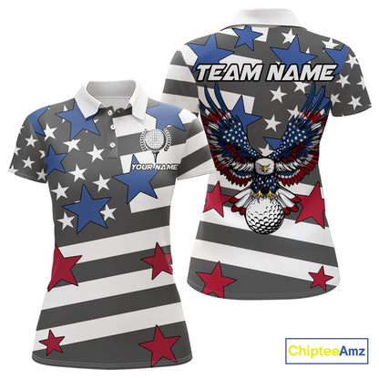 Gray and White American Flag Eagle Golf Polo shirt for Women Custom patriotic team ladies golf outfit NQS9798