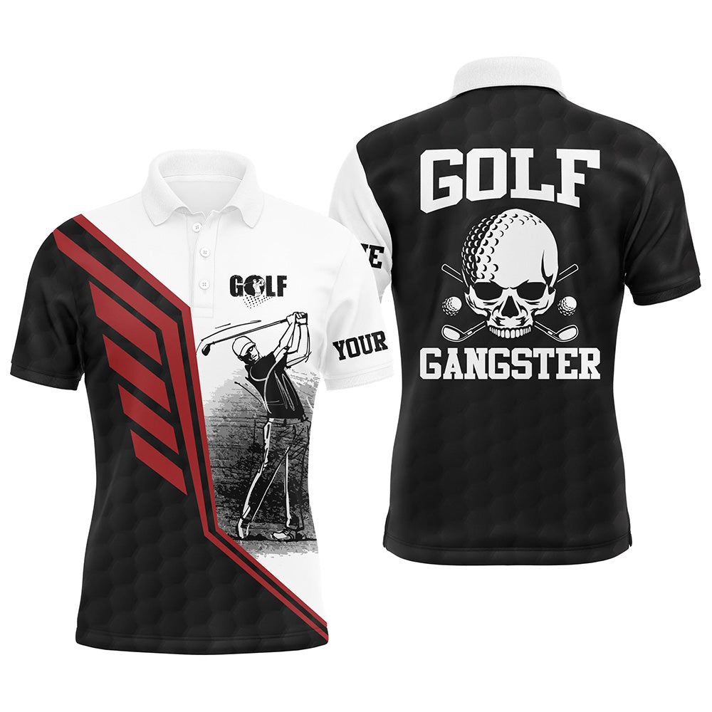 Black white Mens golf polo shirt custom golf gangster golf ball golf polos for men golf gifts for dad NQS5361