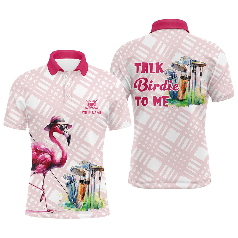 Mens golf polo shirts custom pink flamingo pattern golf shirts talk bi ChipteeAmz