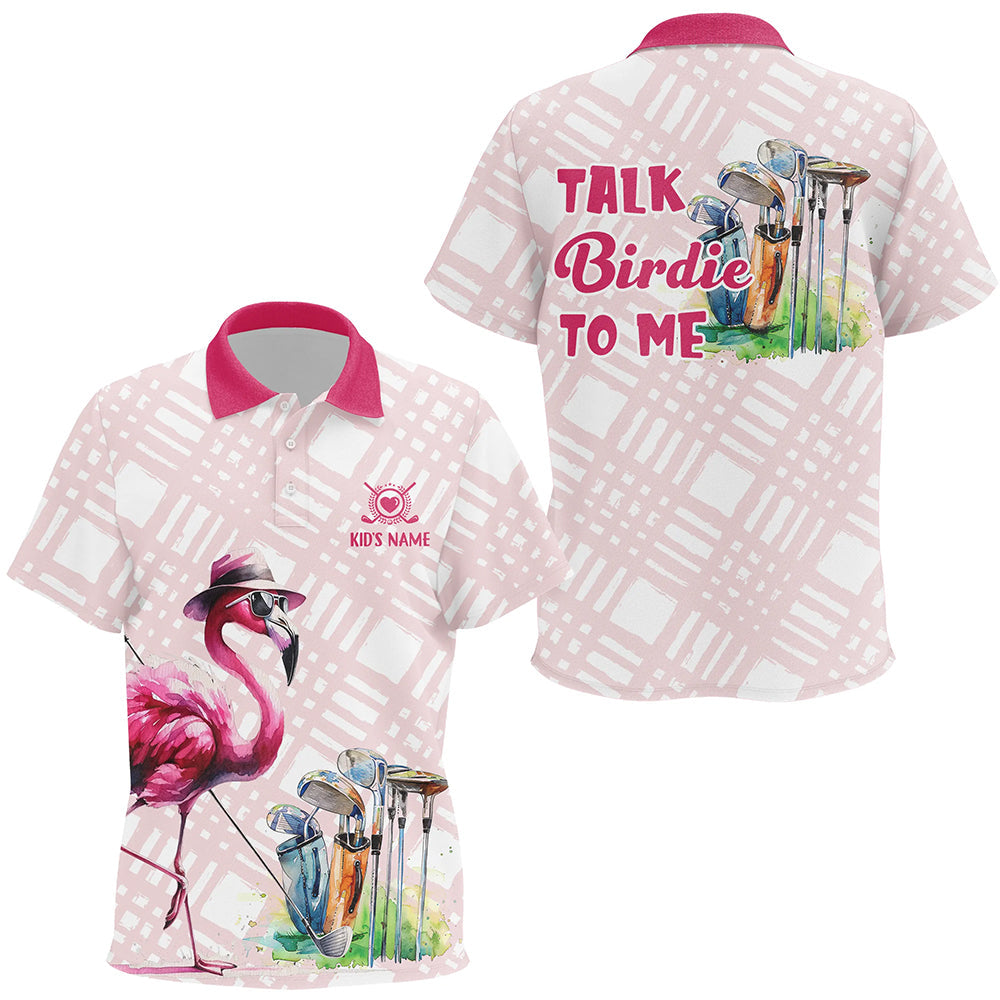 Kid golf polos shirt custom pink flamingo pattern golf shirts talk birdie to me NQS7565