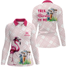 Load image into Gallery viewer, Womens golf polo shirts custom pink flamingo pattern golf shirts talk birdie to me NQS7565
