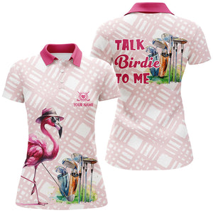 Womens golf polo shirts custom pink flamingo pattern golf shirts talk birdie to me NQS7565