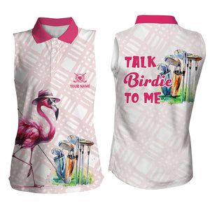 Womens sleeveless golf polo shirts custom pink flamingo pattern golf shirts talk birdie to me NQS7565