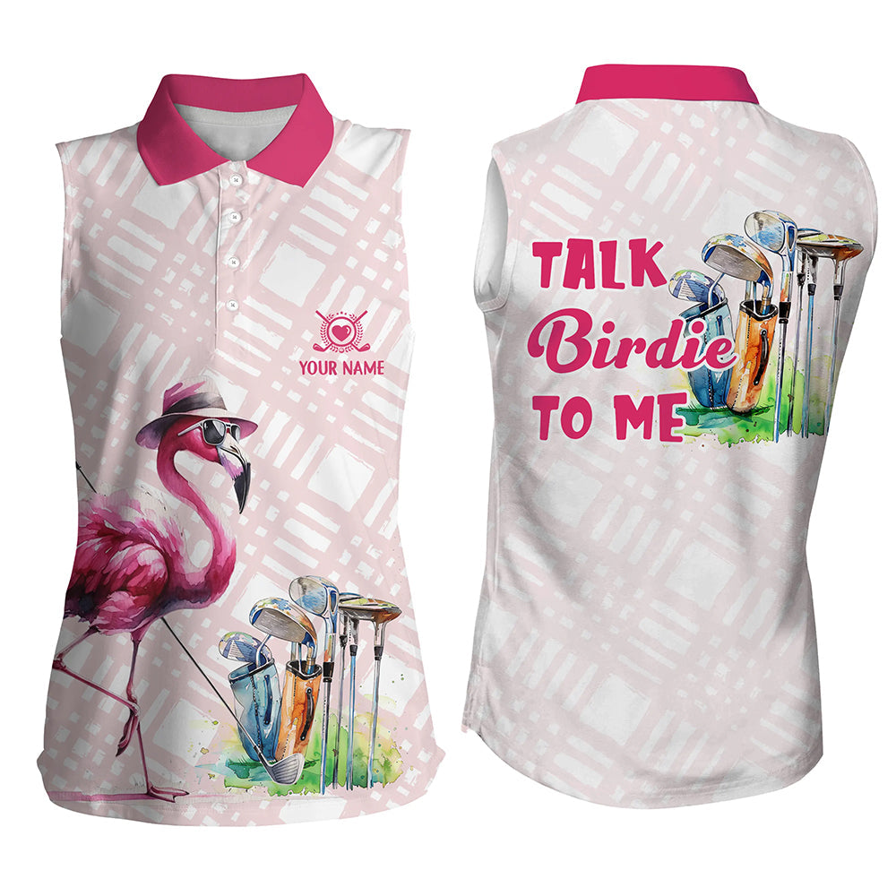 Womens sleeveless golf polo shirts custom pink flamingo pattern golf s ...