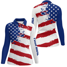 Load image into Gallery viewer, American flag golf clubs patriotic custom name Womens golf polo shirts team ladies golf tops NQS5597