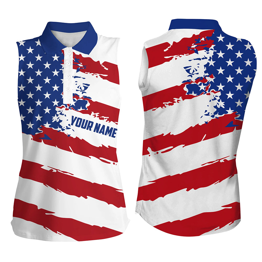 American flag golf clubs patriotic custom name Womens sleeveless polo shirts team ladies golf tops NQS5597