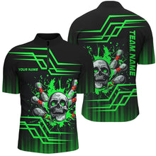 Load image into Gallery viewer, Black and green bowling skull polo, Quarter zip Shirts for men Custom team Bowling jerseys, bowl gifts NQS7956