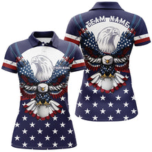 Load image into Gallery viewer, Women golf polos shirts custom Red, white and blue American flag Eagle patriotic golf shirt for ladies NQS7958