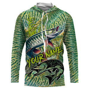 Personalized Muskellunge Fishing jerseys, Musky green scales long sleeve fishing shirts NQS3684