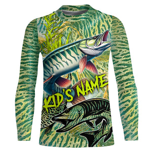 Personalized Muskellunge Fishing jerseys, Musky green scales long sleeve fishing shirts NQS3684