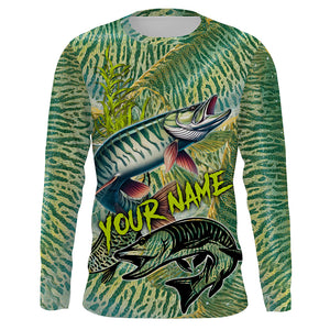 Personalized Muskellunge Fishing jerseys, Musky green scales long sleeve fishing shirts NQS3684