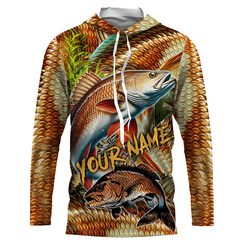 Personalized Redfish drum Fishing jerseys, redfish scales long sleeve fishing shirts uv protection NQS3687