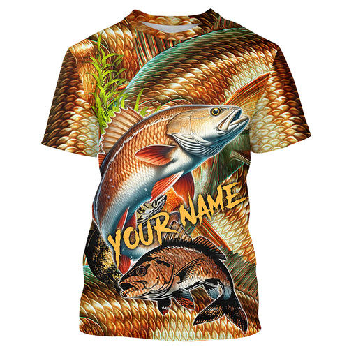 Personalized Redfish drum Fishing jerseys, redfish scales long sleeve fishing shirts uv protection NQS3687