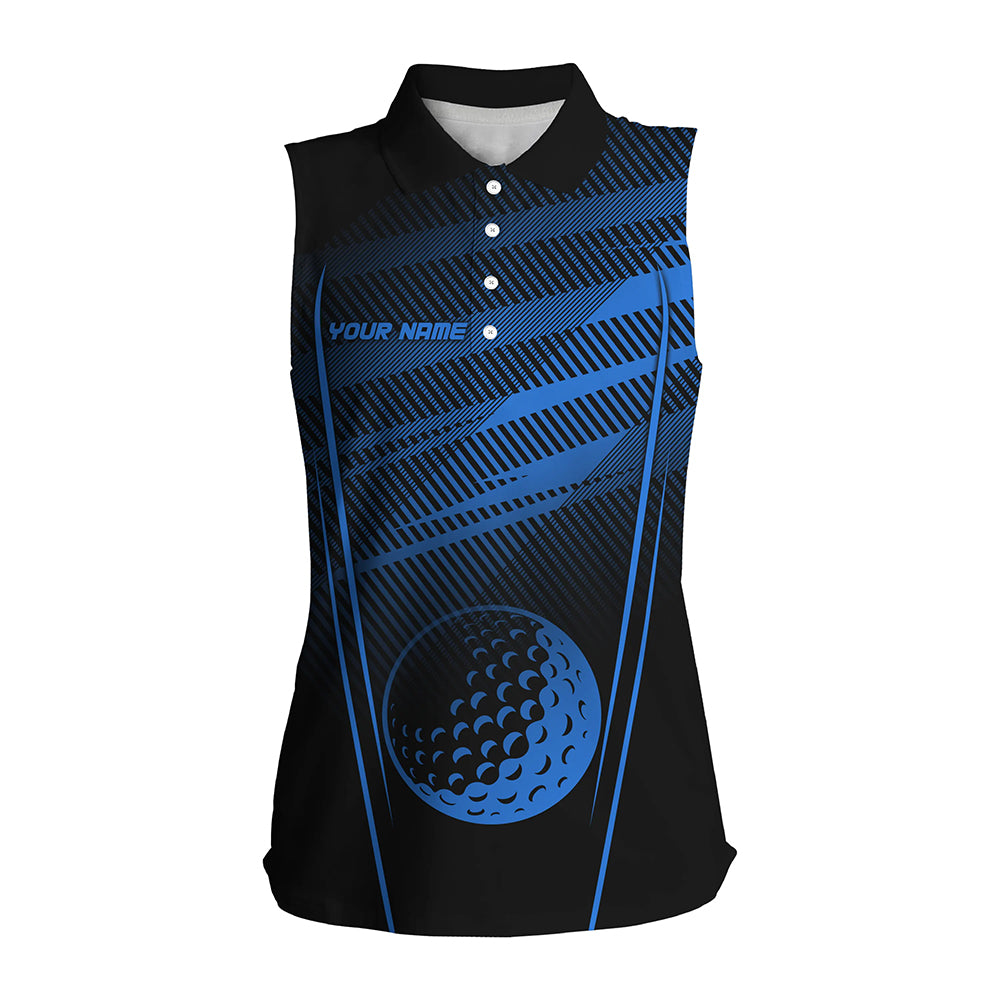 Black and Blue Pattern Golf ball custom Women sleeveless golf polo shirt, personalized golf gifts NQS8160