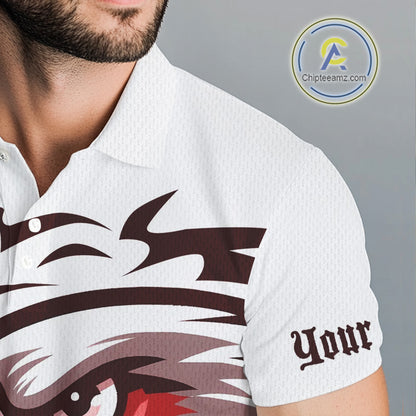 Mens golf polo shirts custom Red Eagle golf ball white golf tops, team golf attire for mens NQS10553