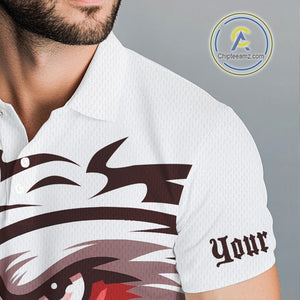 Mens golf polo shirts custom Red Eagle golf ball white golf tops, team golf attire for mens NQS10553