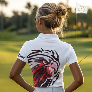 Womens golf polo shirts custom Red Eagle golf ball white golf tops, team golf attire for ladies NQS10553