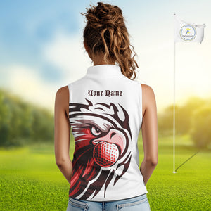Women sleeveless polo shirt custom Red Eagle golf ball white golf tops, team golf attire for ladies NQS10553