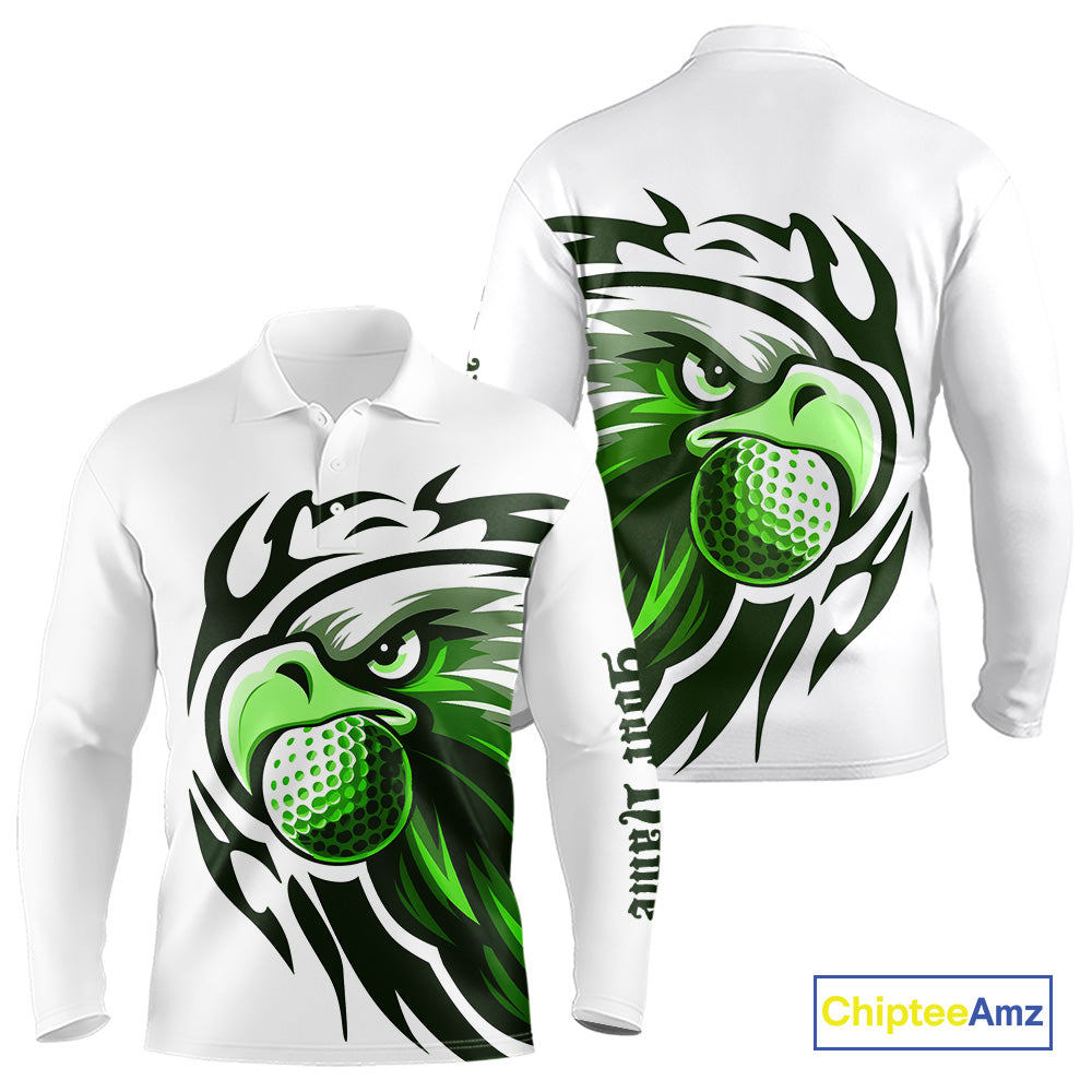Mens golf polo shirts custom Green Eagle golf ball white golf tops, team golf attire for mens NQS10554