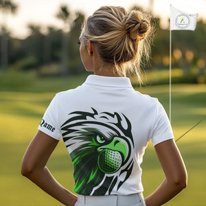 Womens golf polo shirts custom Green Eagle golf ball white golf tops, team golf attire for ladies NQS10554